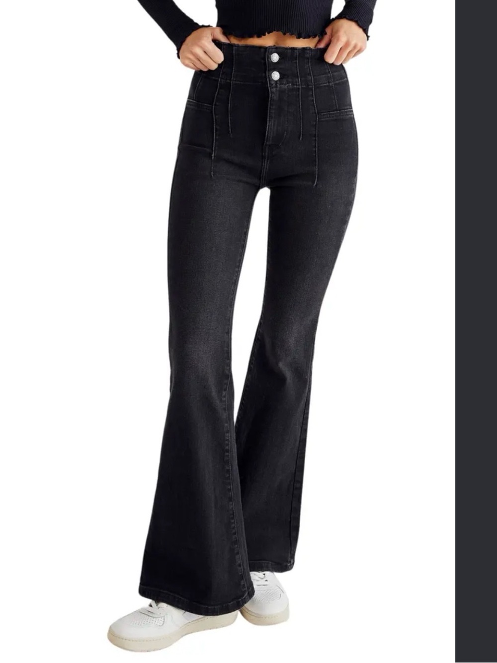 Free People We The Free Jayde Flare Jeans Faded Black High Rise Bell Bottom 27